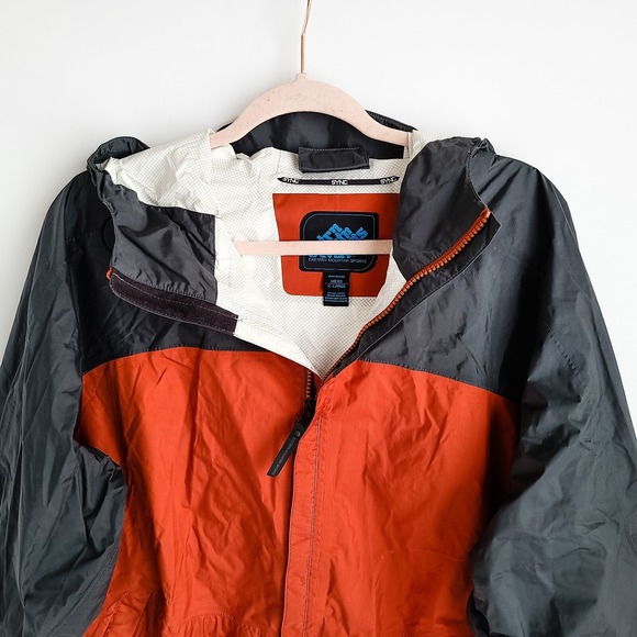 Eastern Mountain Sports Hooded Windbreaker Jacket Mens XL Orange/Gray - Picture 2 of 7